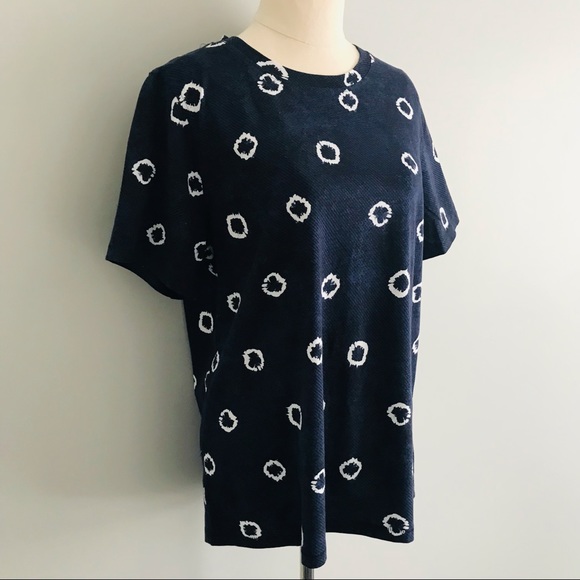 TRENERY Navy & White Short Sleeve Pima Cotton Tee T-Shirt Circle Print - Picture 3 of 10